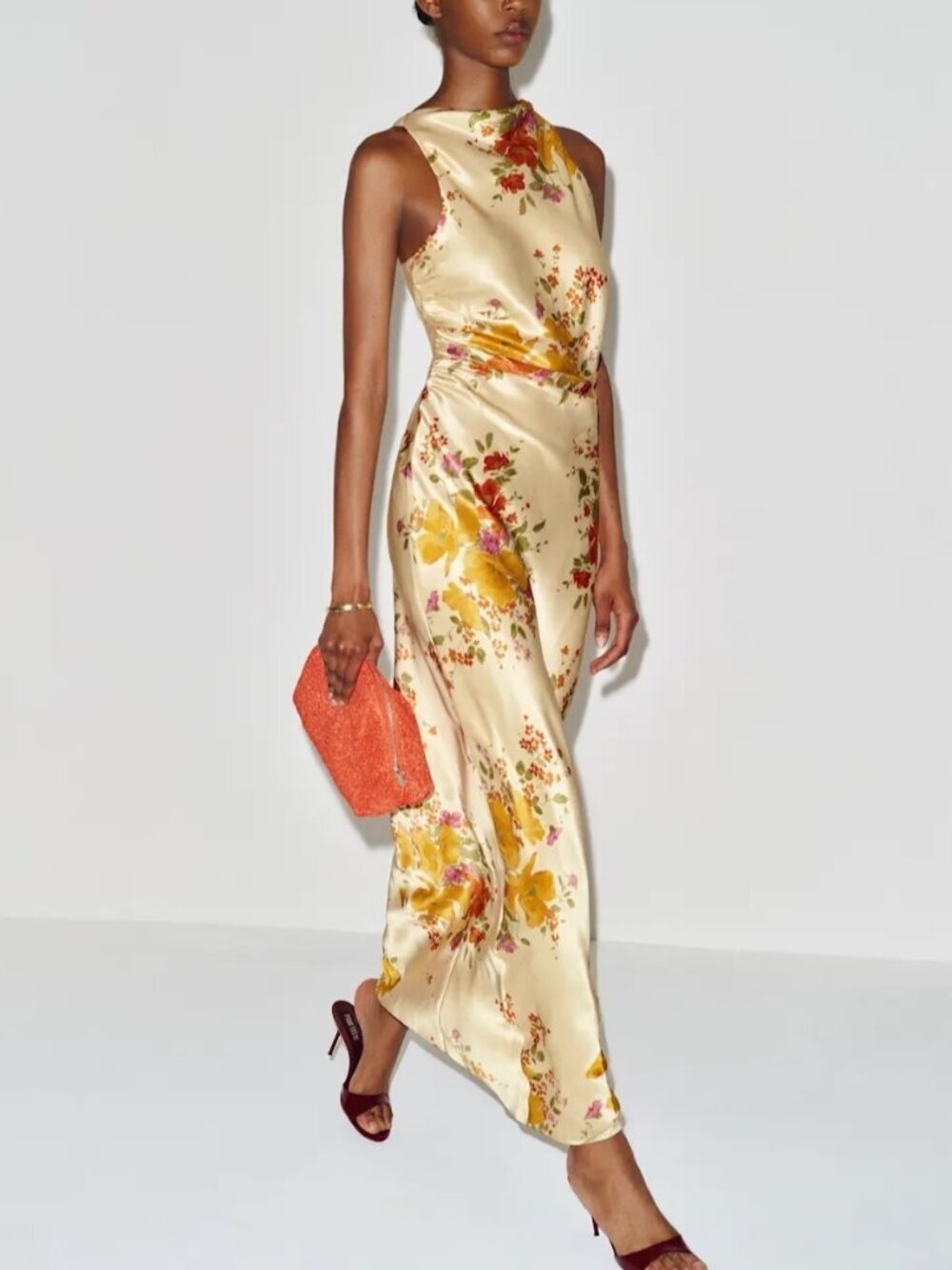 NEW Reformation Anaiis Silk Long Yellow Floral Backless Dress Crescendo US6 UK10